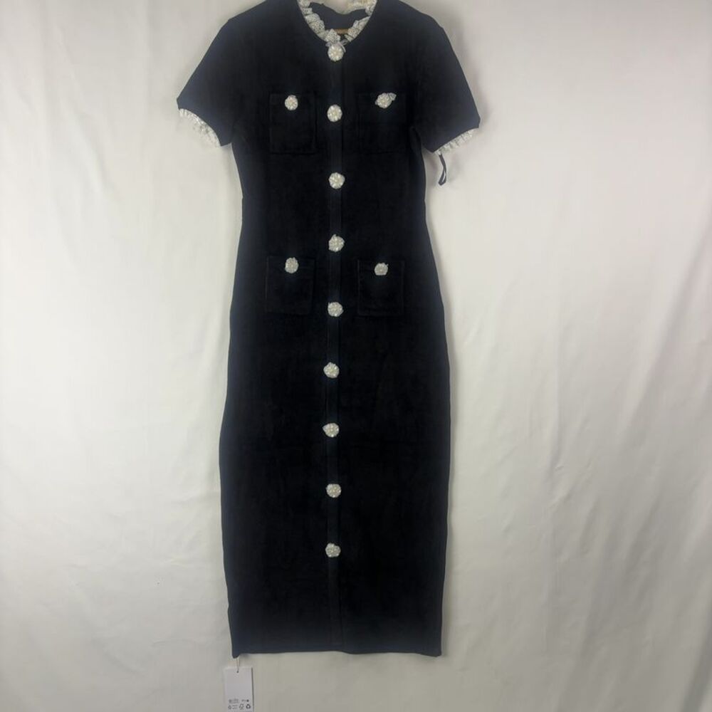 Self-Portrait Black Chenille Knit Midi Dress